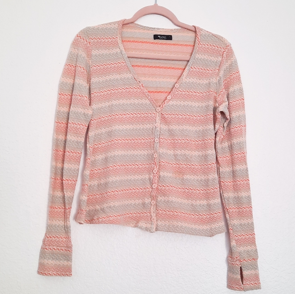 Michael Lauren Chevron Cardigan w/ Finger Holes L